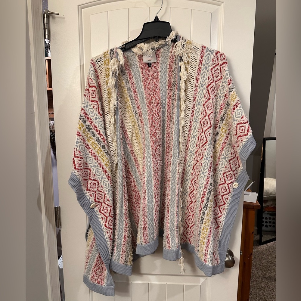 CAbi Multicolor Knit Sweater with Fringe